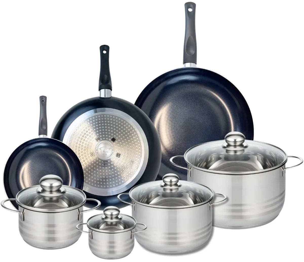 Set van 3 Kookpannen 20, 28 en 32 cm en 4 braadpannen 12, 16, 20 en 24 cm Elo Prima Glanzend de Fackelmann en Noir – photo produit