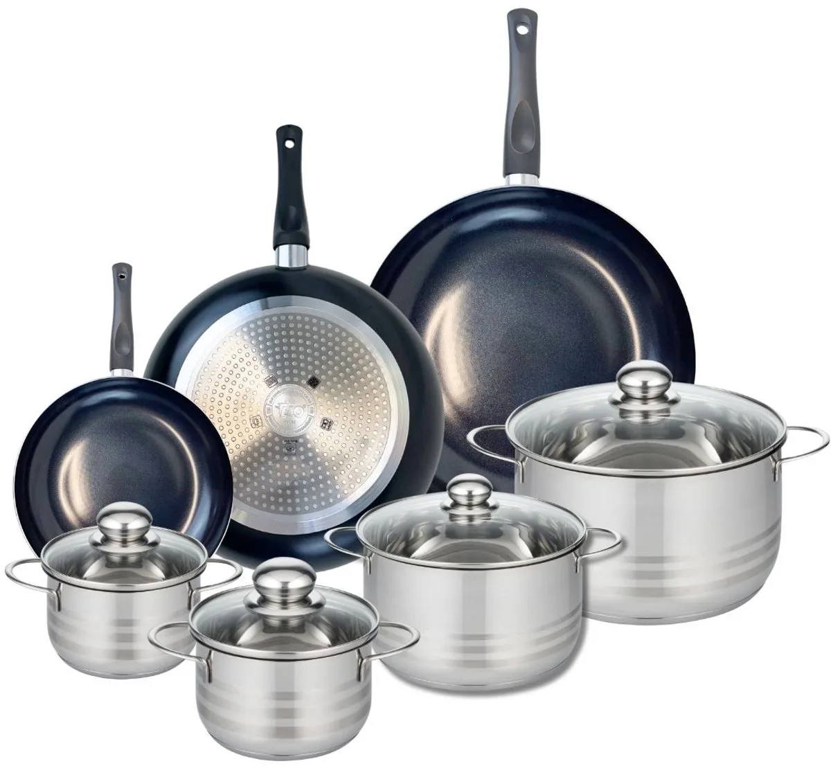 Set van 3 Kookpannen 20, 28 en 32 cm en 4 braadpannen 14, 16, 20 en 24 cm Elo Prima Brillant de Fackelmann en Noir – photo produit