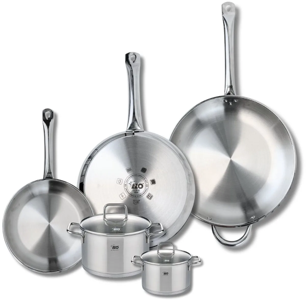 Set van 3 Kookpannen 24, 28 en 32 cm en 2 braadpannen 12 en 16 cm Elo Profi Citrin fra Fackelmann i Grå – produktbillede