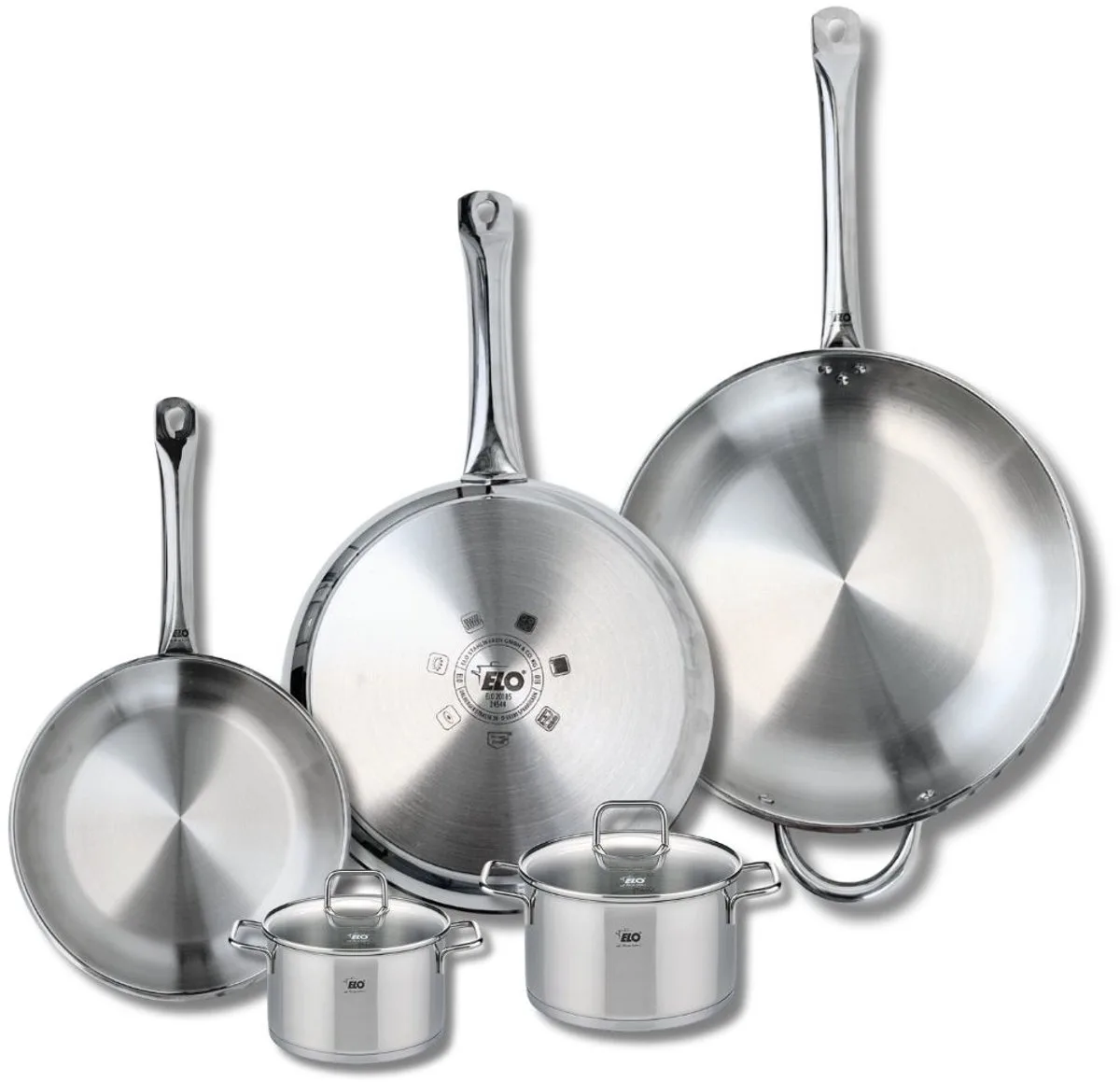 Set van 3 Kookpannen 24, 28 en 32 cm en 2 braadpannen 12 en 14 cm Elo Profi Citrin från Fackelmann i Grå – produktbild
