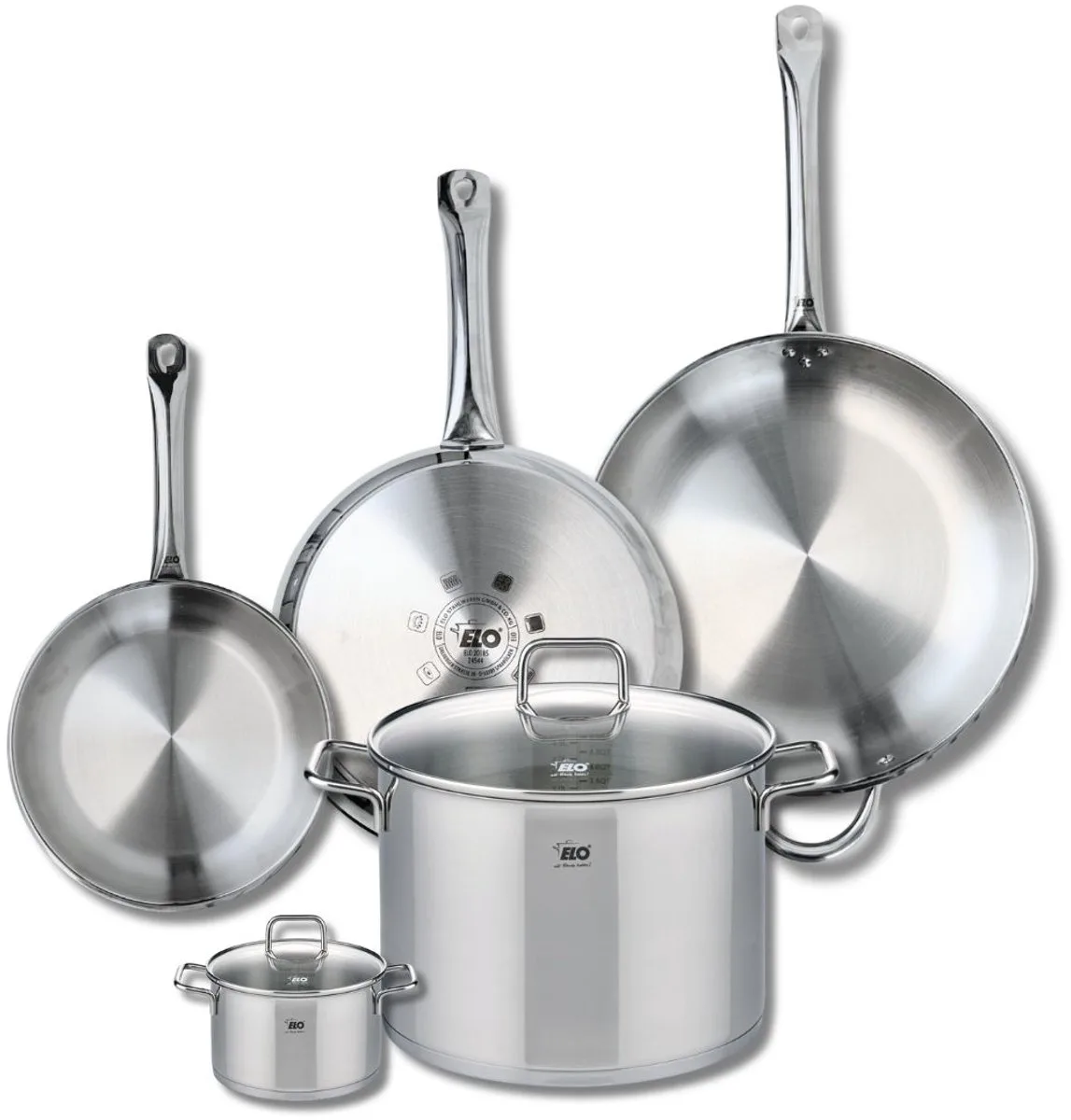 Set van 3 Kookpannen 24, 28 en 32 cm en 2 braadpannen 12 en 26 cm Elo Profi Citrin van Fackelmann in Grijs – productfoto