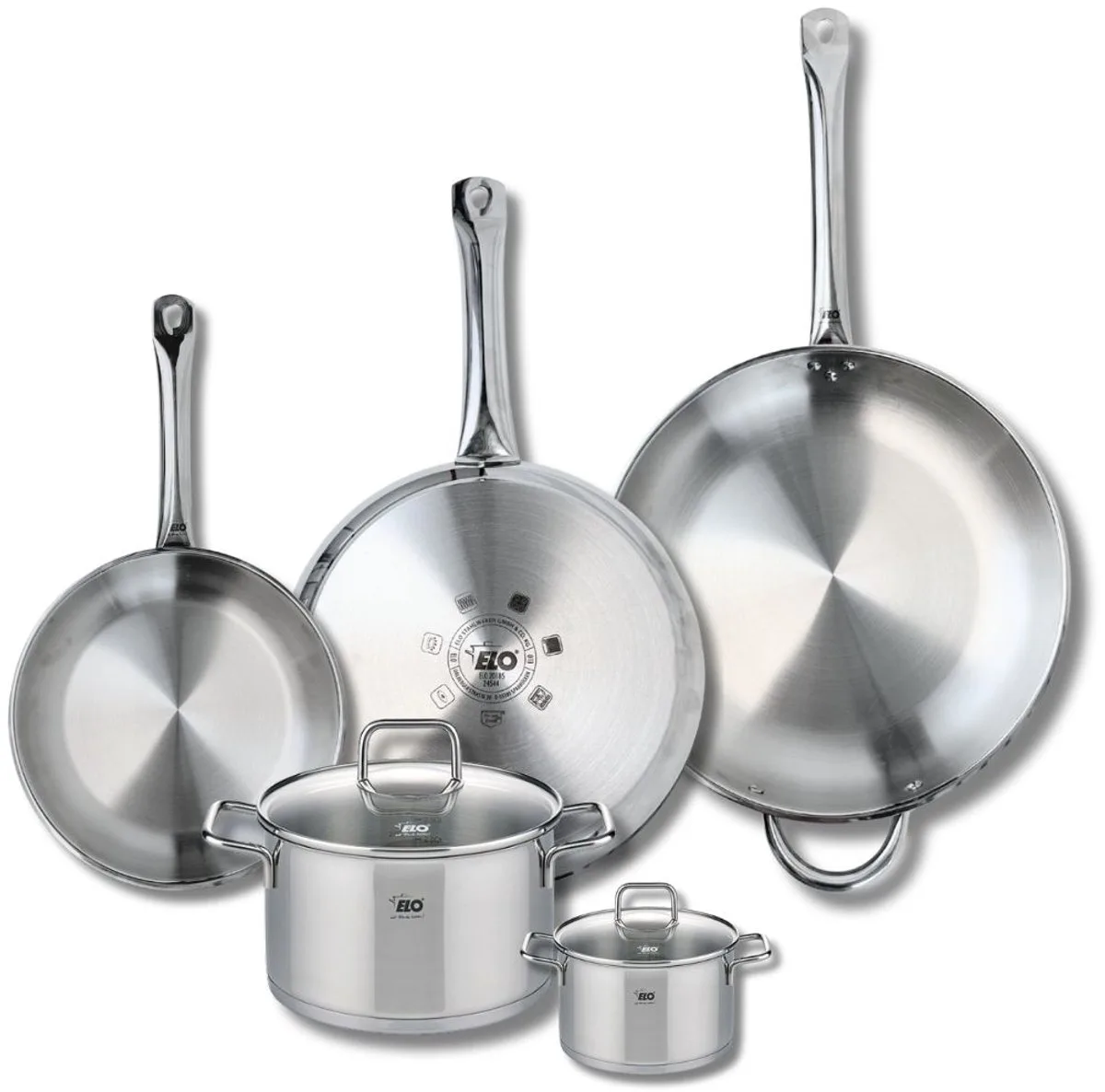 Set van 3 Kookpannen 24, 28 en 32 cm en 2 braadpannen 12 en 20 cm Elo Profi Citrin de Fackelmann en Gris – photo produit