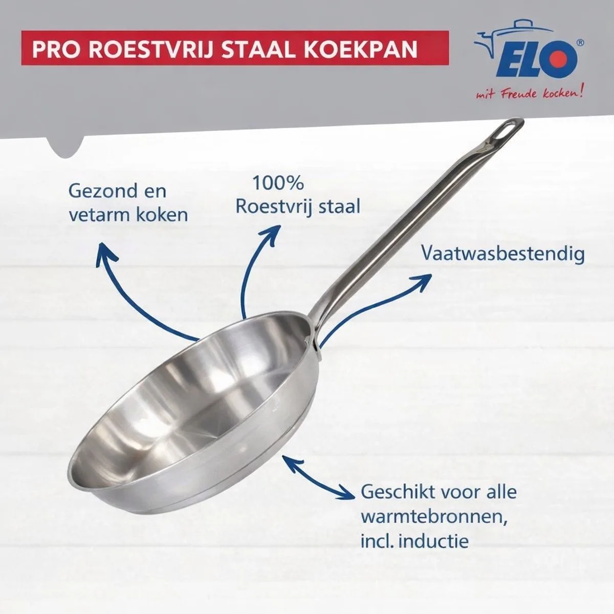 Set van 3 Kookpannen 24, 28 en 32 cm en 2 braadpannen 14 en 16 cm Elo Profi Brillant van Fackelmann in Grijs – productfoto