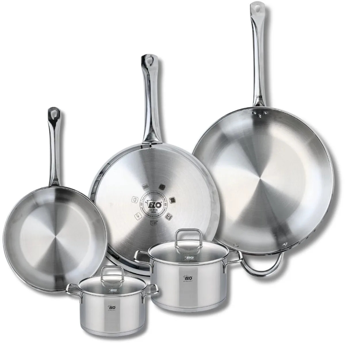 Set van 3 Kookpannen 24, 28 en 32 cm en 2 braadpannen 14 en 16 cm Elo Profi Citrin van Fackelmann in Grijs – productfoto