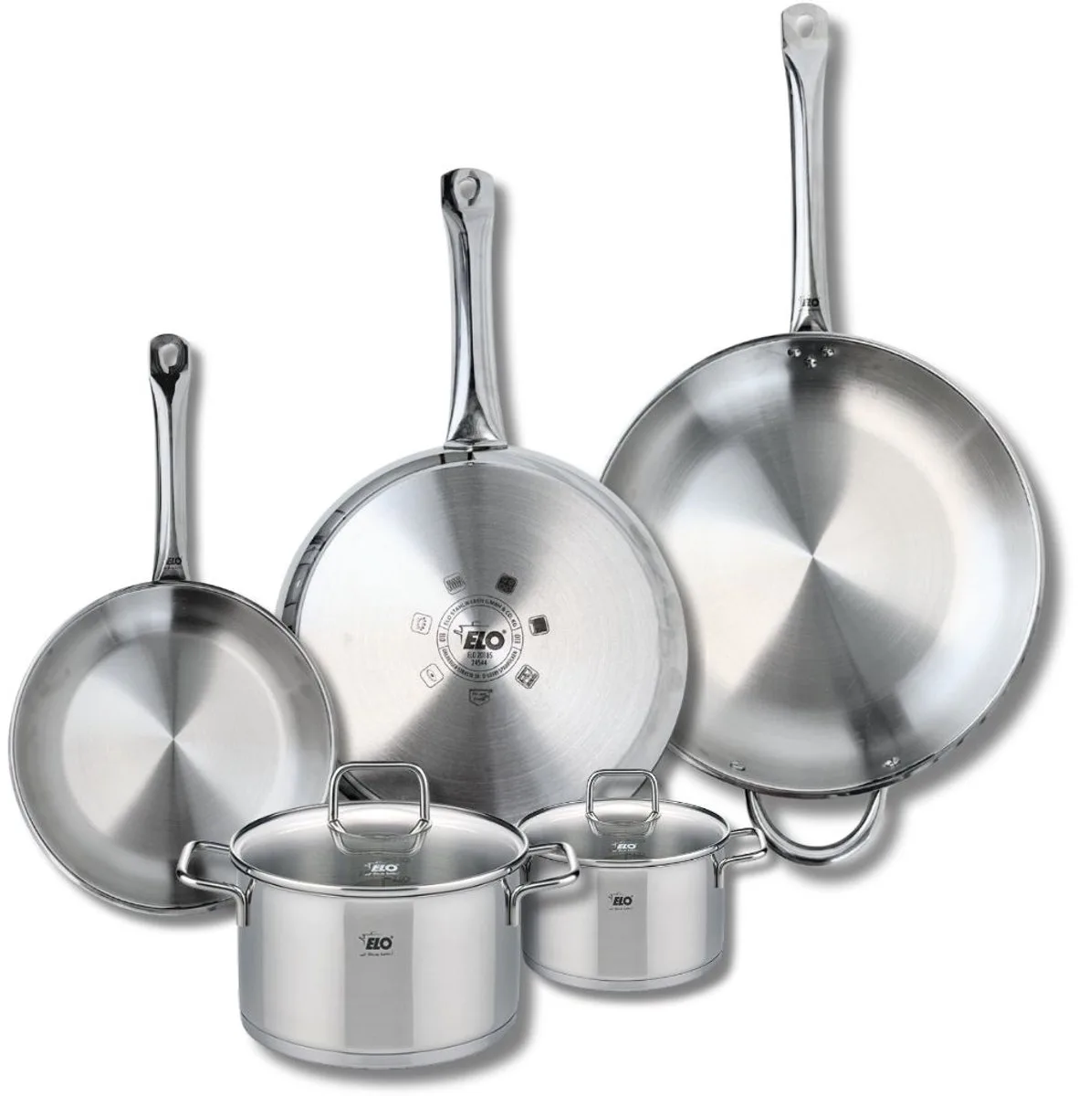Set van 3 Kookpannen 24, 28 en 32 cm en 2 braadpannen 14 en 20 cm Elo Profi Citrin van Fackelmann in Grijs – productfoto