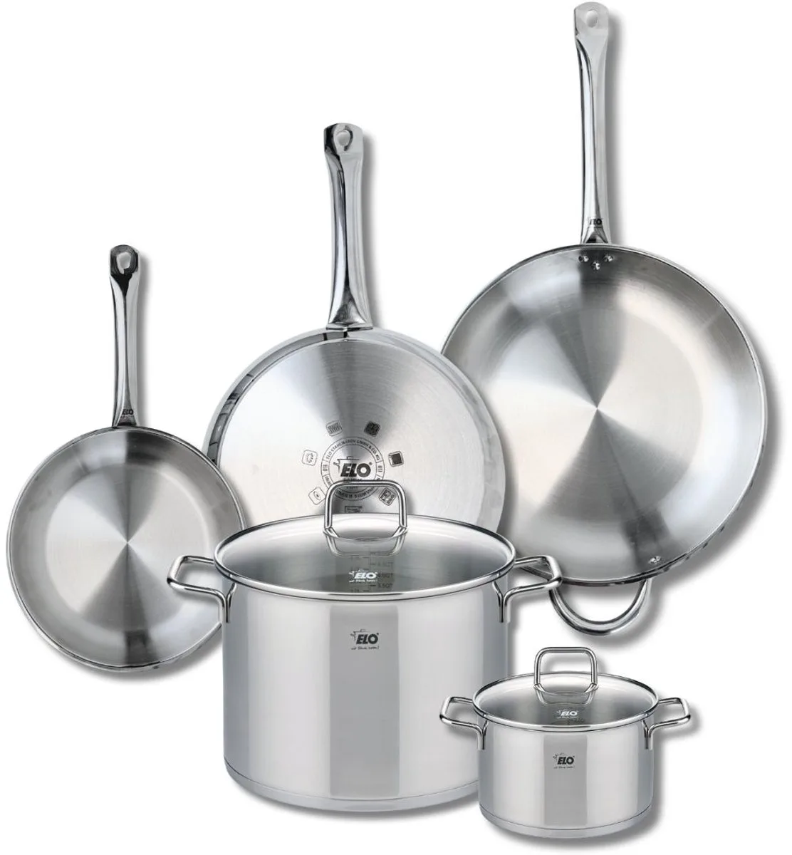 Set van 3 Kookpannen 24, 28 en 32 cm en 2 braadpannen 16 en 26 cm Elo Profi Citrin van Fackelmann in Grijs – productfoto