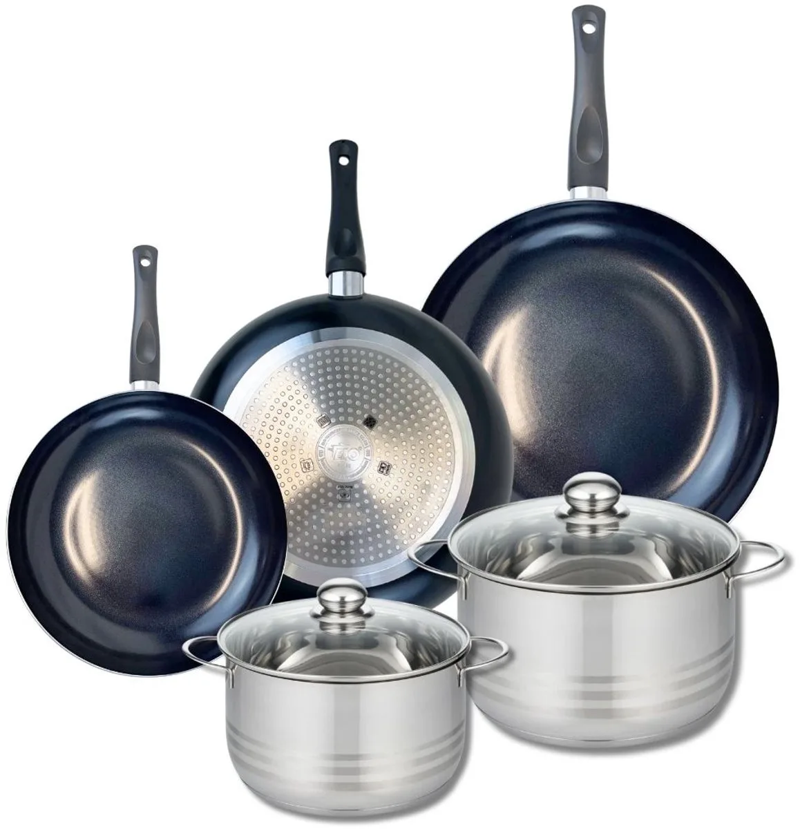 Set van 3 Kookpannen 24, 28 en 32 cm en 2 braadpannen 20 en 24 cm Elo Prima Glanzend fra Fackelmann i Sort – produktbillede