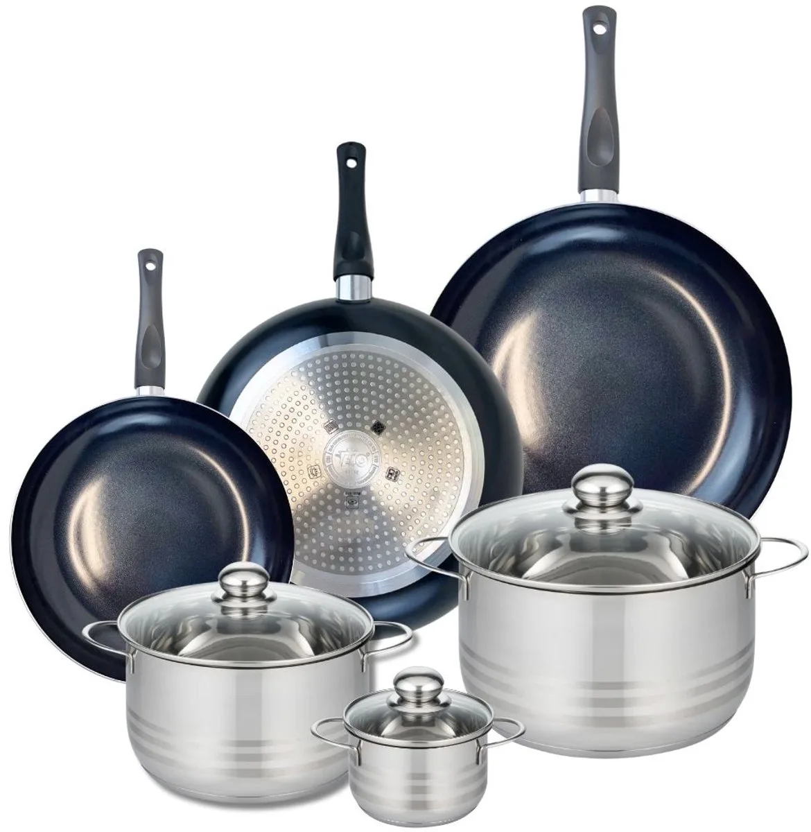 Set van 3 Kookpannen 24, 28 en 32 cm en 3 braadpannen 12, 20 en 24 cm Elo Prima Glanzend van Fackelmann in Zwart – productfoto