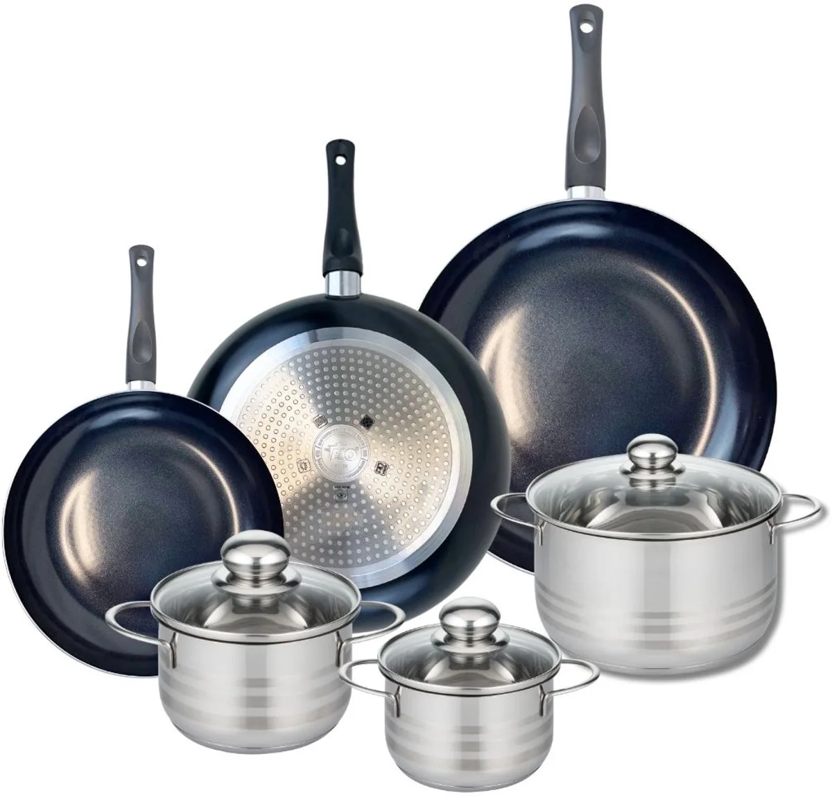 Set van 3 Kookpannen 24, 28 en 32 cm en 3 braadpannen 14, 16 en 20 cm Elo Prima Glanzend van Fackelmann in Zwart – productfoto