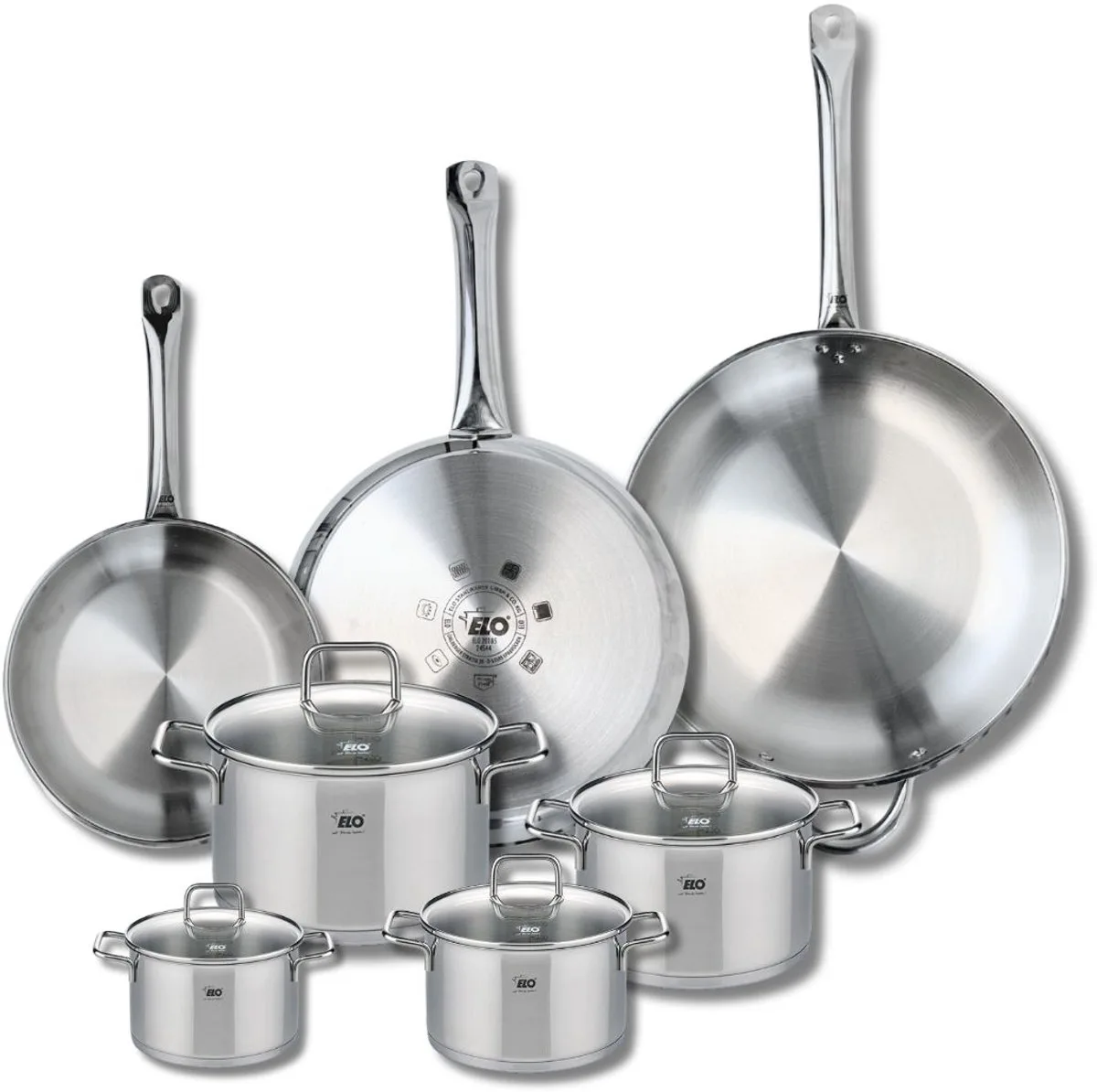 Set van 3 Kookpannen 24, 28 en 32 cm en 4 braadpannen 12, 14, 16 en 20 cm Elo Profi Citrin van Fackelmann in Grijs – productfoto