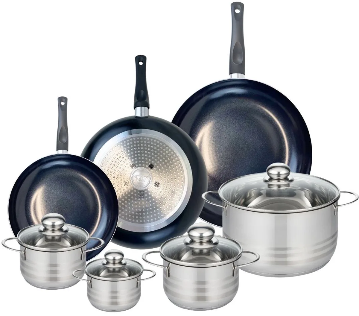 Set van 3 Kookpannen 24, 28 en 32 cm en 4 braadpannen 12, 14, 16 en 24 cm Elo Prima Brillant by Fackelmann in Black – product photo