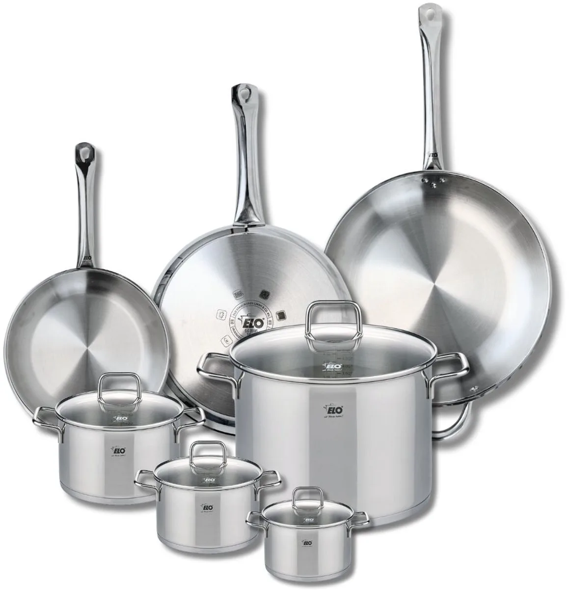Set van 3 Kookpannen 24, 28 en 32 cm en 4 braadpannen 12, 14, 16 en 26 cm Elo Profi Citrin van Fackelmann in Grijs – productfoto