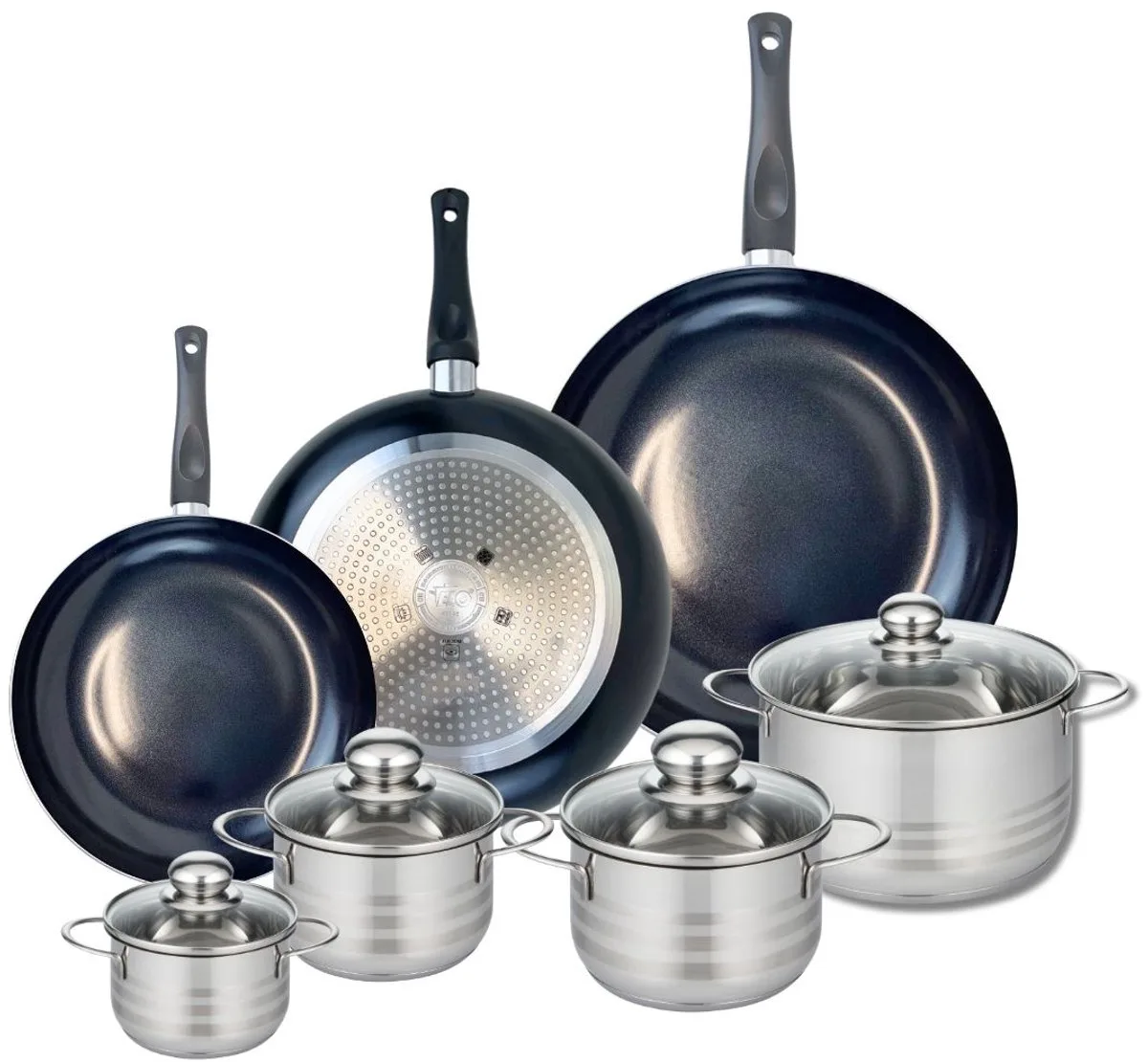 Set van 3 Kookpannen 24, 28 en 32 cm en 4 braadpannen 12, 14, 16 en 20 cm Elo Prima Glanzend by Fackelmann in Black – product photo