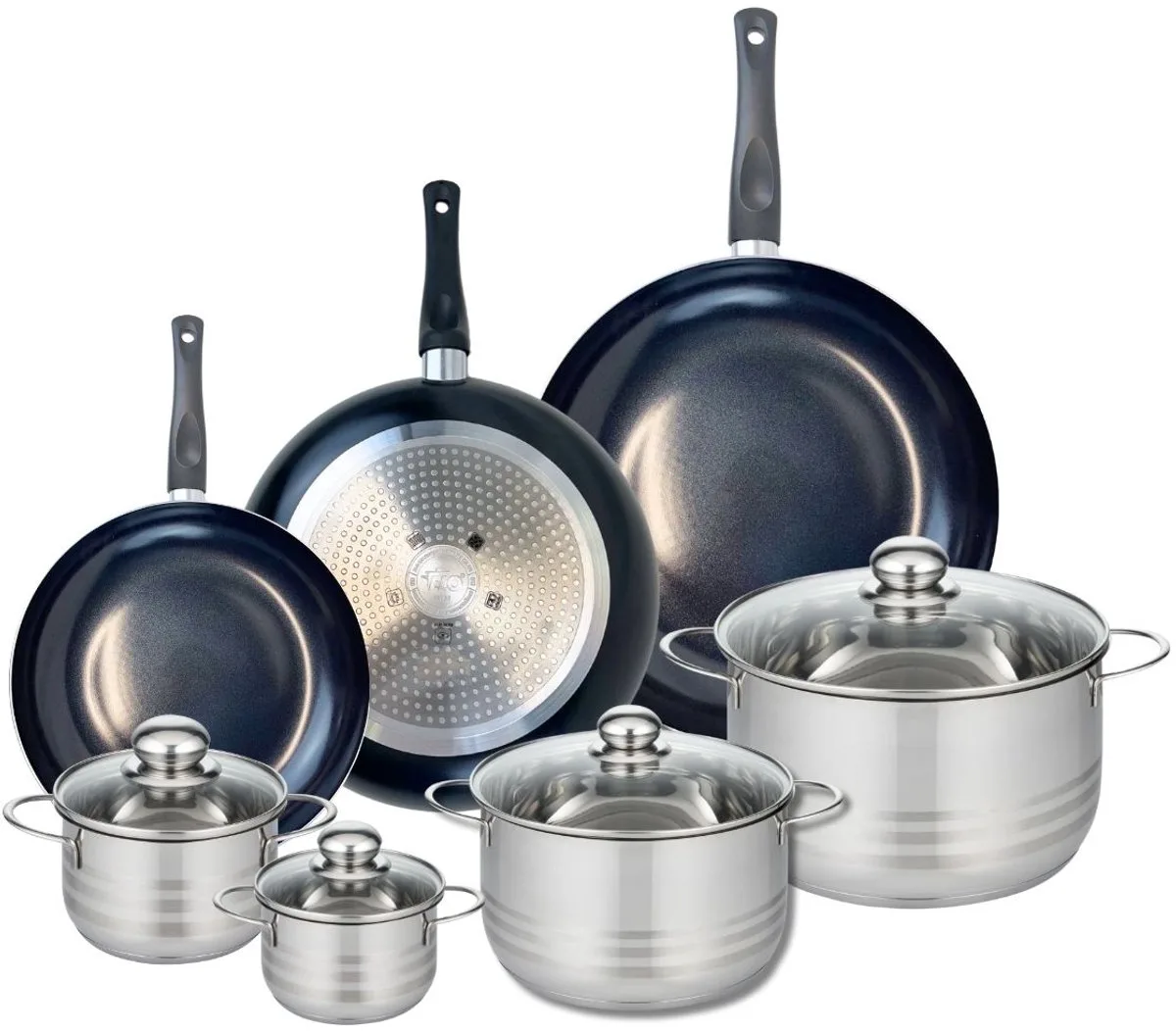 Set van 3 Kookpannen 24, 28 en 32 cm en 4 braadpannen 12, 14, 20 en 24 cm Elo Prima Glanzend van Fackelmann in Zwart – productfoto