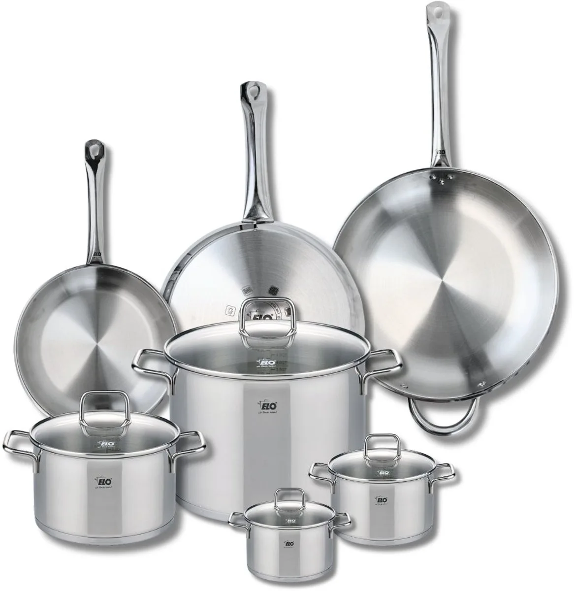Set van 3 Kookpannen 24, 28 en 32 cm en 4 braadpannen 12, 14, 20 en 26 cm Elo Profi Citrin van Fackelmann in Grijs – productfoto