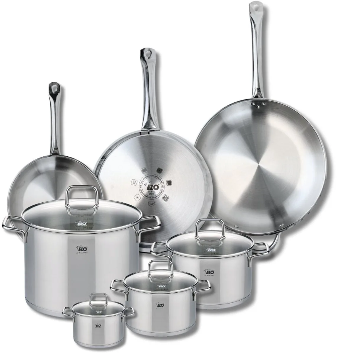Set van 3 Kookpannen 24, 28 en 32 cm en 4 braadpannen 12, 16, 20 en 26 cm Elo Profi Citrin fra Fackelmann i Grå – produktbillede