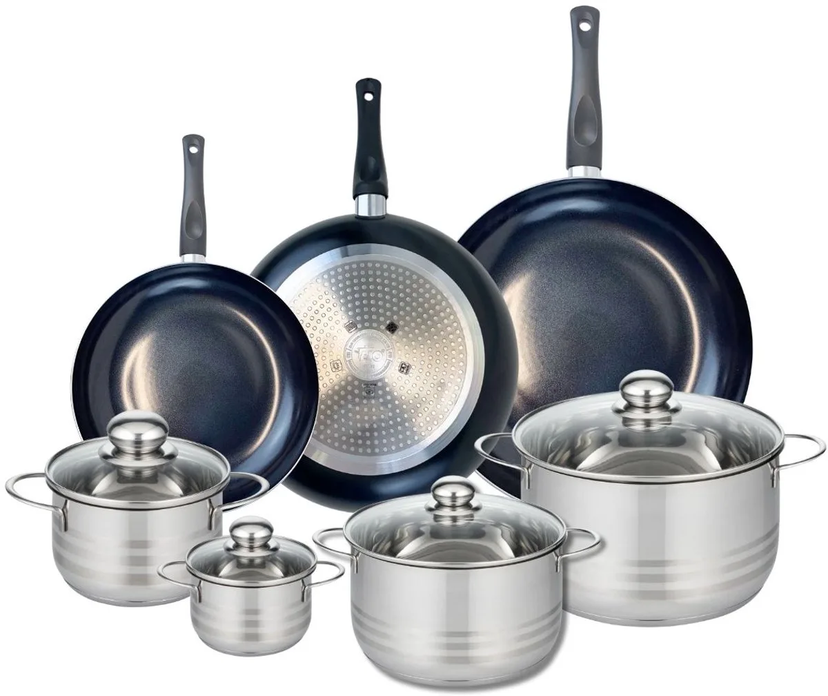 Set van 3 Kookpannen 24, 28 en 32 cm en 4 braadpannen 12, 16, 20 en 24 cm Elo Prima Glanzend van Fackelmann in Zwart – productfoto