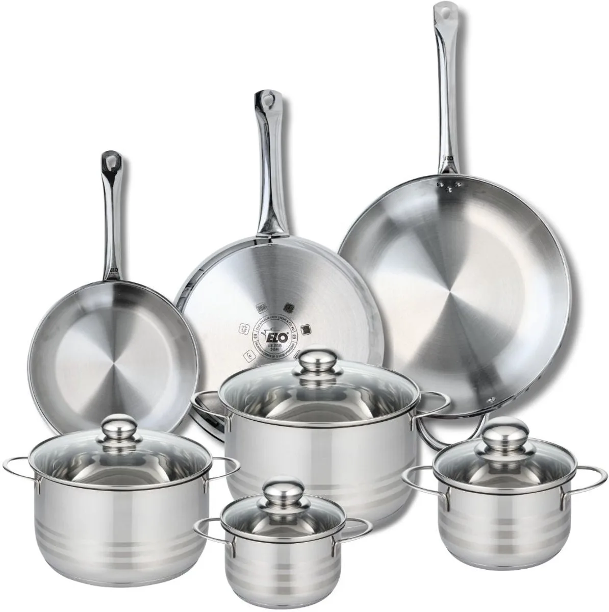 Set van 3 Kookpannen 24, 28 en 32 cm en 4 braadpannen 14, 16, 20 en 24 cm Elo Profi Brillant de Fackelmann en Gris – photo produit
