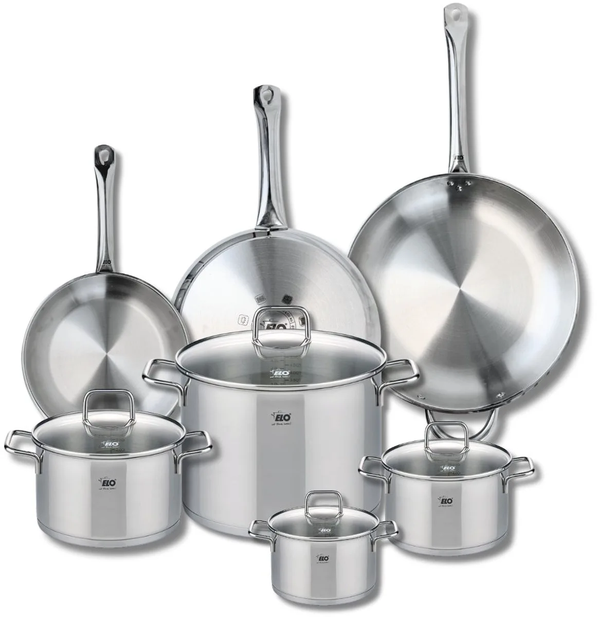 Set van 3 Kookpannen 24, 28 en 32 cm en 4 braadpannen 14, 16, 20 en 26 cm Elo Profi Citrin van Fackelmann in Grijs – productfoto