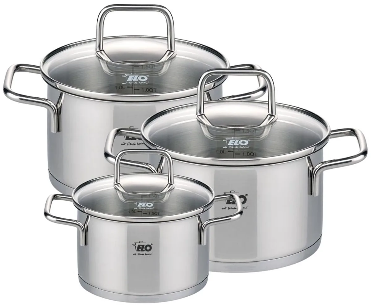Set van 3 kookpotten 12 cm 16 cm en 20 cm met glazen deksels Elo Citrin van Fackelmann in Grijs, Transparant – productfoto