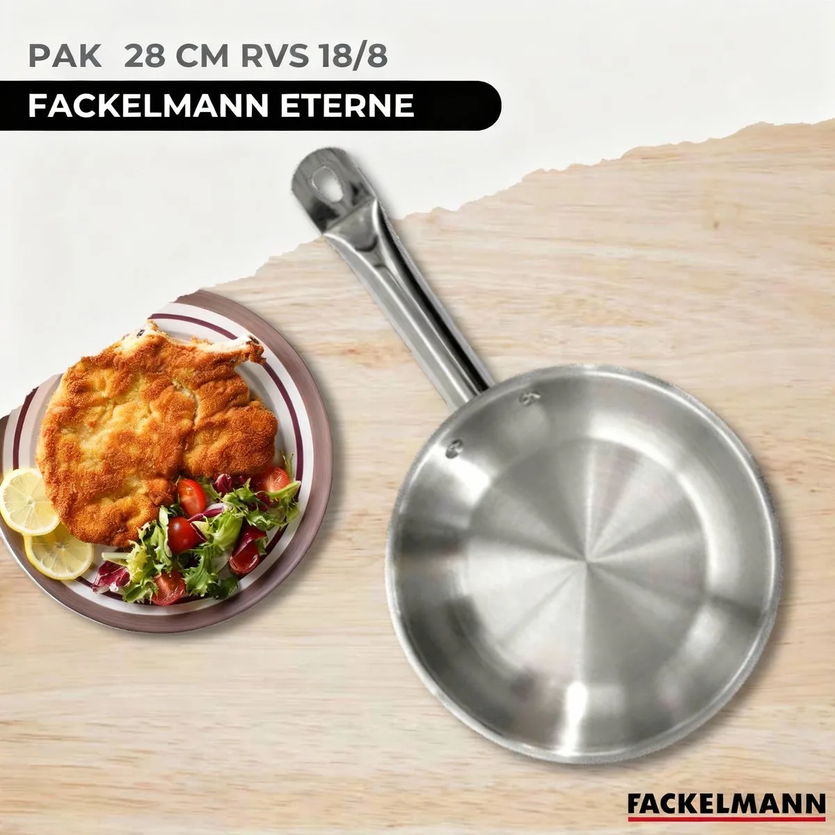 Set van 3 pannen 20, 24 en 28 cm in 3 glazen deksels en 6 roestvrijstalen keukengerei Fackelmann Eterna van Fackelmann in Roestvrij staal – productfoto