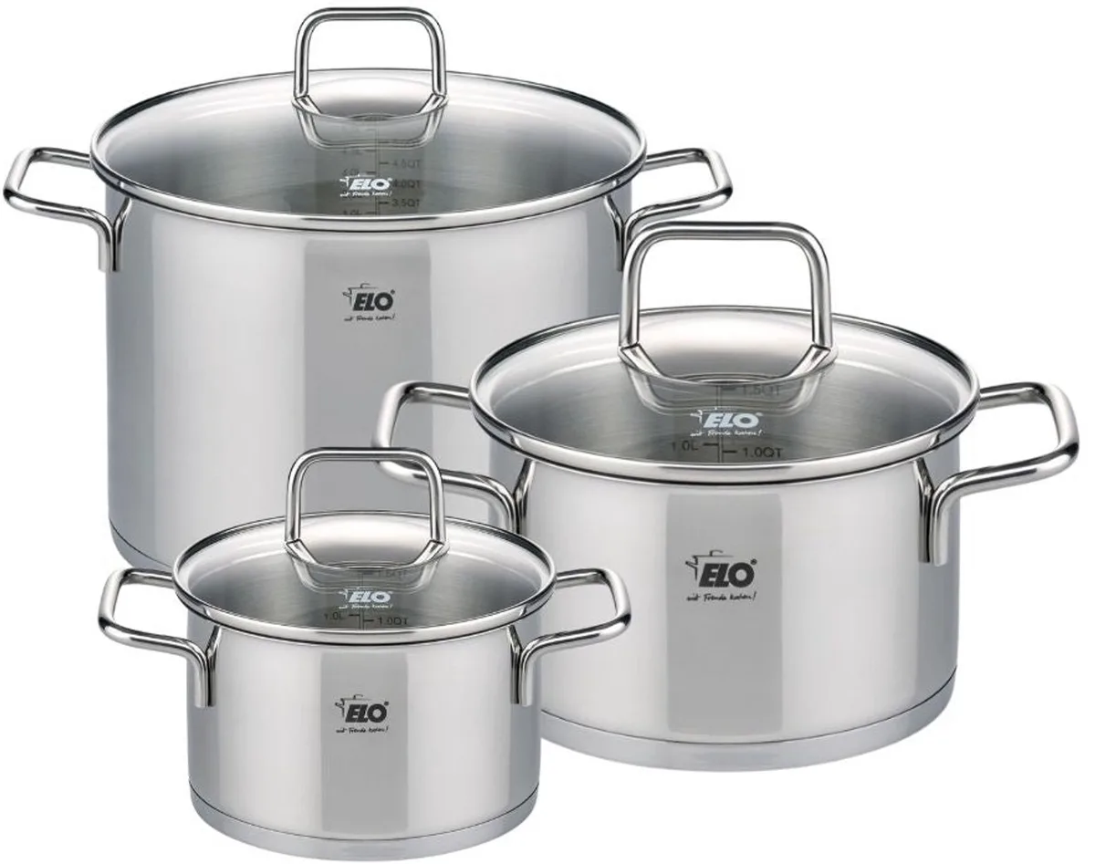 Set van 3 roestvrijstalen kookpotten 16 cm 20 cm en 26 cm Elo Citrin van Fackelmann in Grijs, Transparant – productfoto