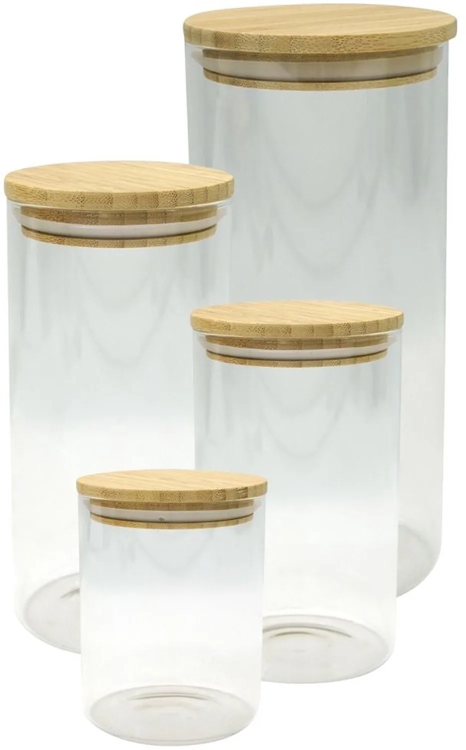 Set van 4 bewaardozen van glas met bamboe deksel Fackelmann Nature van Fackelmann in Bruin, Transparant – productfoto