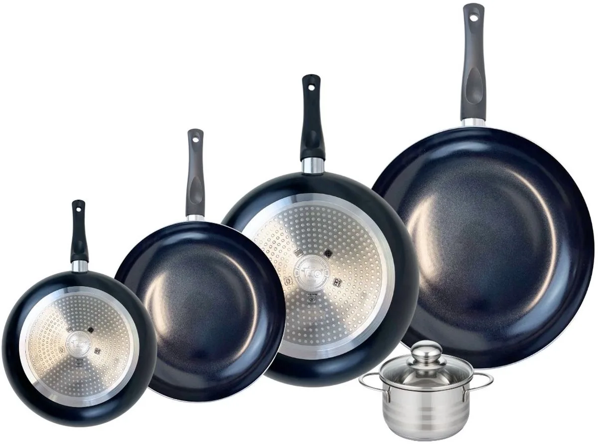 Set van 4 Koekenpannen 20, 24, 28 en 32 cm en 1 braadpan 12 cm Elo Prima Brillant de Fackelmann en Noir – photo produit