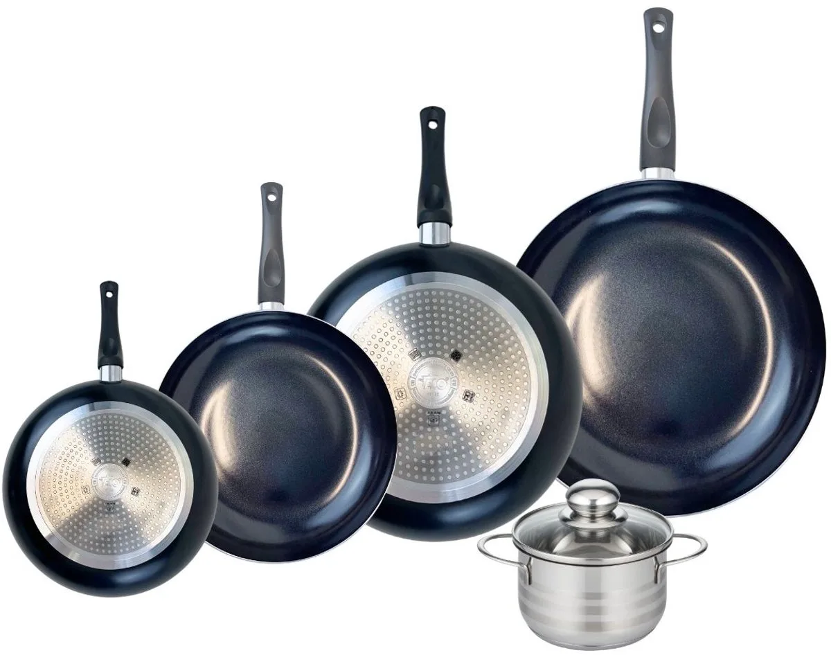 Set van 4 Koekenpannen 20, 24, 28 en 32 cm en 1 braadpan 14 cm Elo Prima Brillant van Fackelmann in Zwart – productfoto