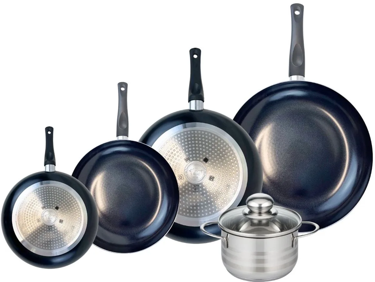 Set van 4 Koekenpannen 20, 24, 28 en 32 cm en 1 braadpan 16 cm Elo Prima Brillant van Fackelmann in Zwart – productfoto