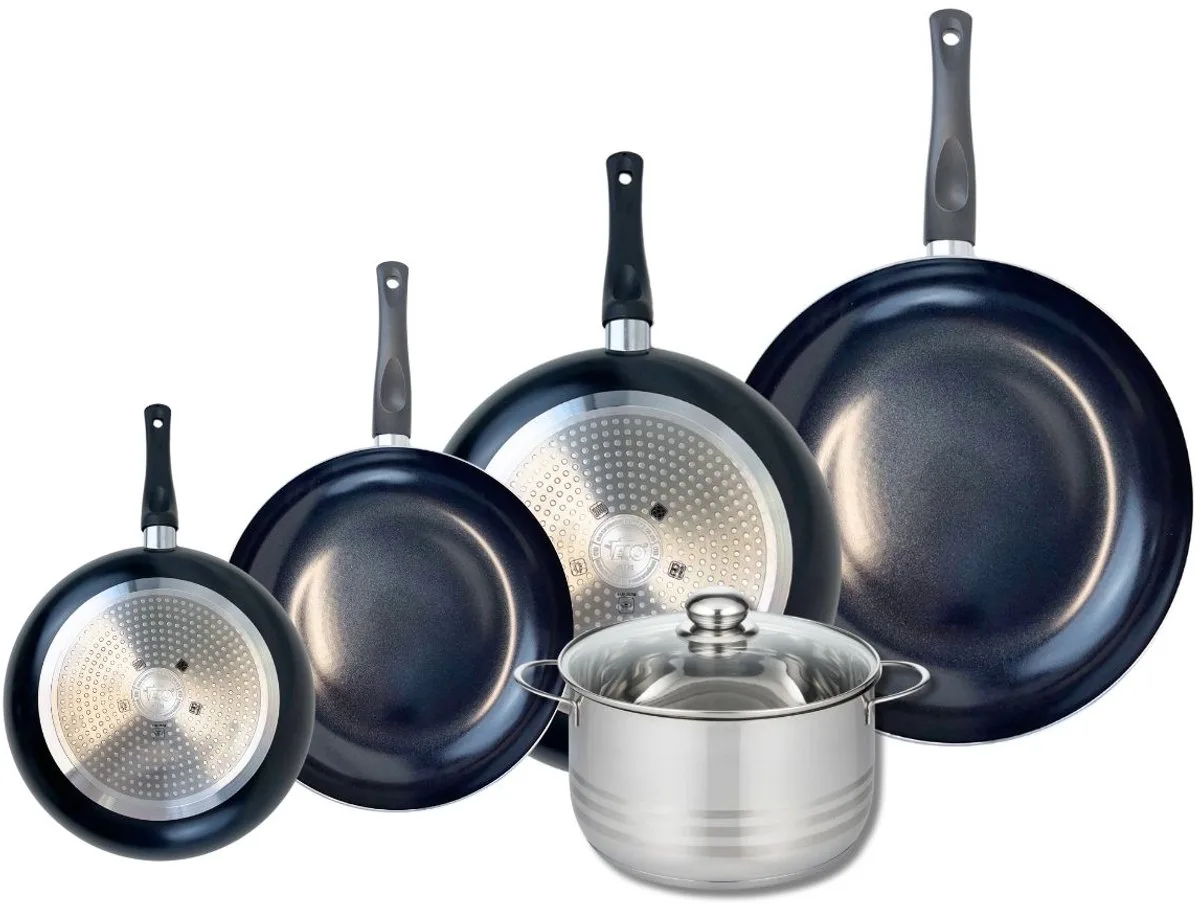 Set van 4 Koekenpannen 20, 24, 28 en 32 cm en 1 braadpan 20 cm Elo Prima Brillant van Fackelmann in Zwart – productfoto