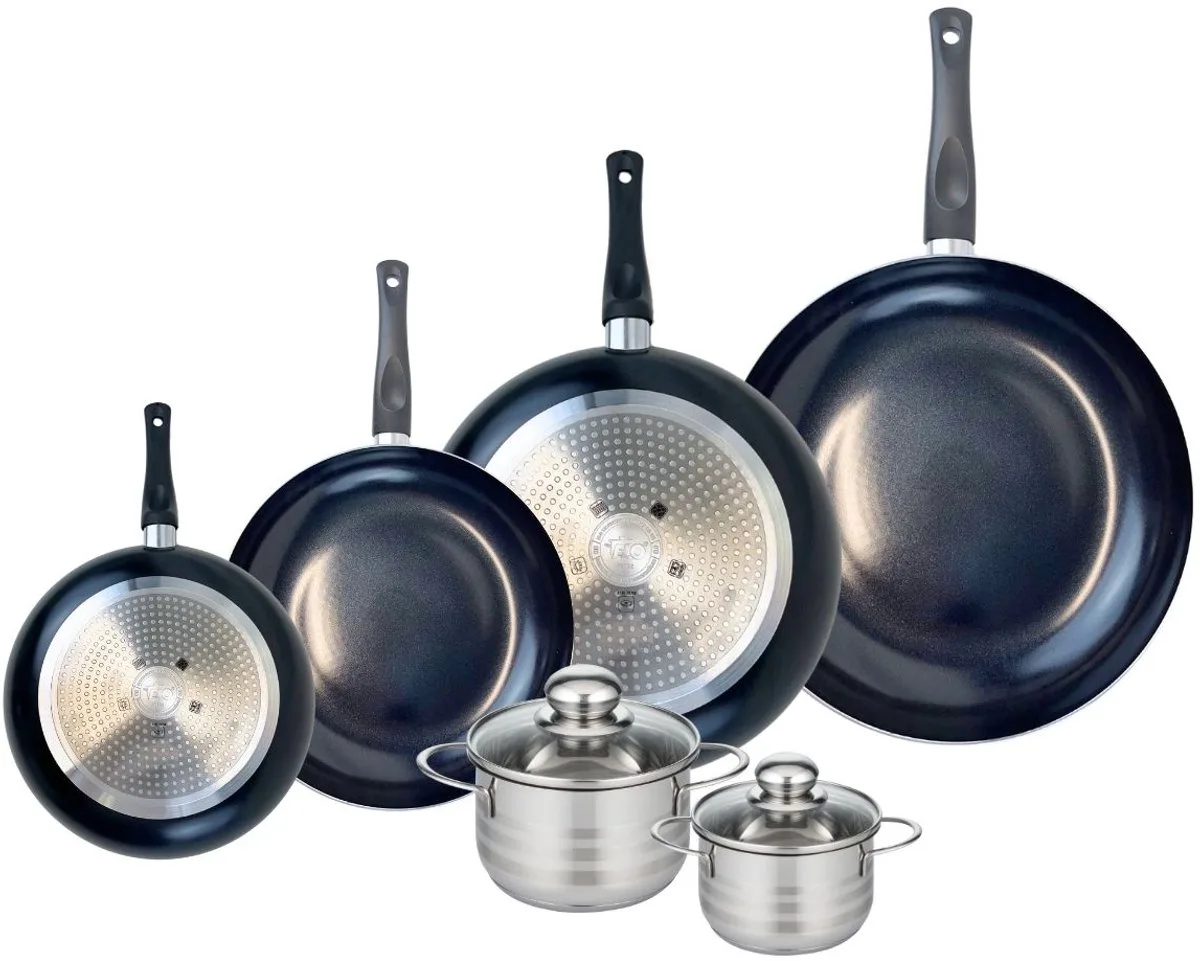 Set van 4 Koekenpannen 20, 24, 28 en 32 cm en 2 kookpotten 12 en 14 cm Elo Prima Brillant van Fackelmann in Zwart – productfoto