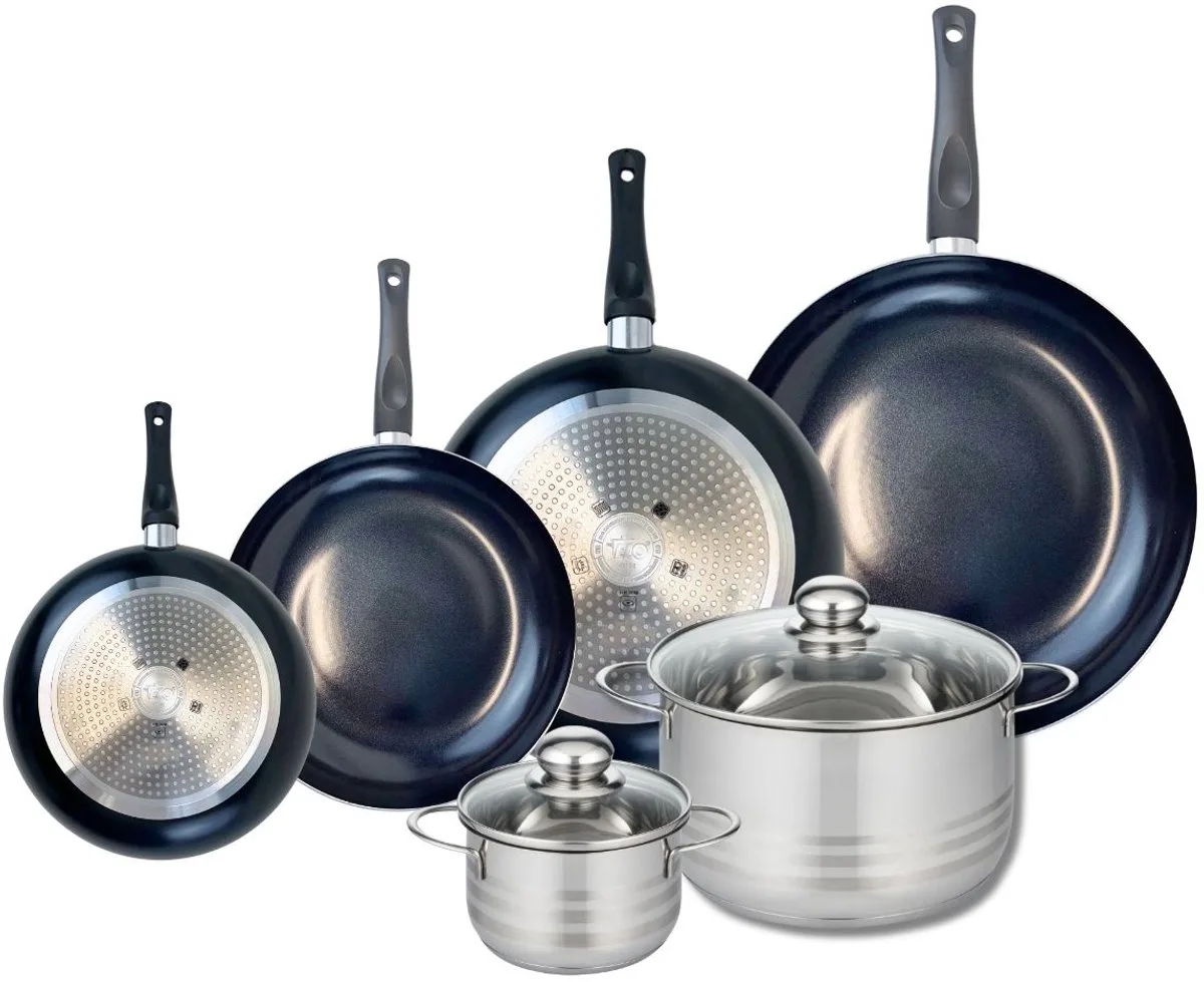 Set van 4 Koekenpannen 20, 24, 28 en 32 cm en 2 kookpotten 14 en 24 cm Elo Prima Brillant de Fackelmann en Noir – photo produit