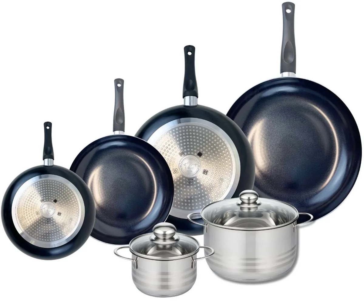 Set van 4 Koekenpannen 20, 24, 28 en 32 cm en 2 kookpotten 14 en 20 cm Elo Prima Brillant van Fackelmann in Zwart – productfoto