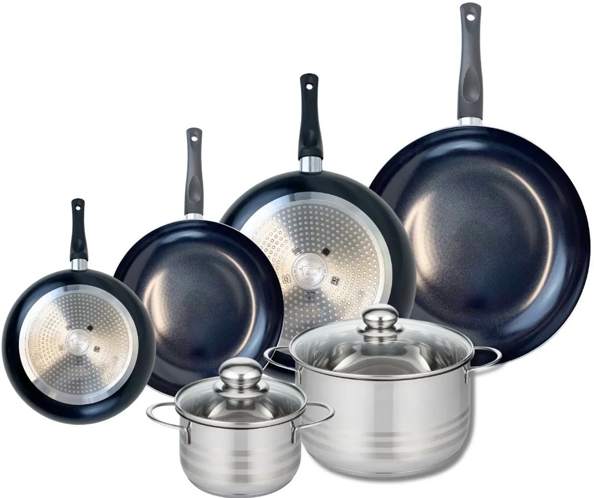 Set van 4 Koekenpannen 20, 24, 28 en 32 cm en 2 kookpotten 16 en 24 cm Elo Prima Brillant von Fackelmann in Schwarz – Produktfoto