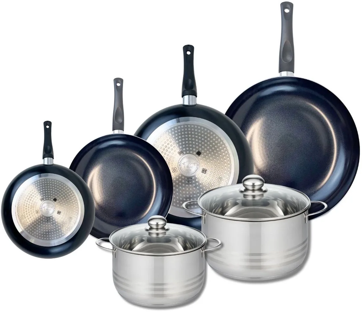 Set van 4 Koekenpannen 20, 24, 28 en 32 cm en 2 kookpotten 20 en 24 cm Elo Prima Brillant van Fackelmann in Zwart – productfoto
