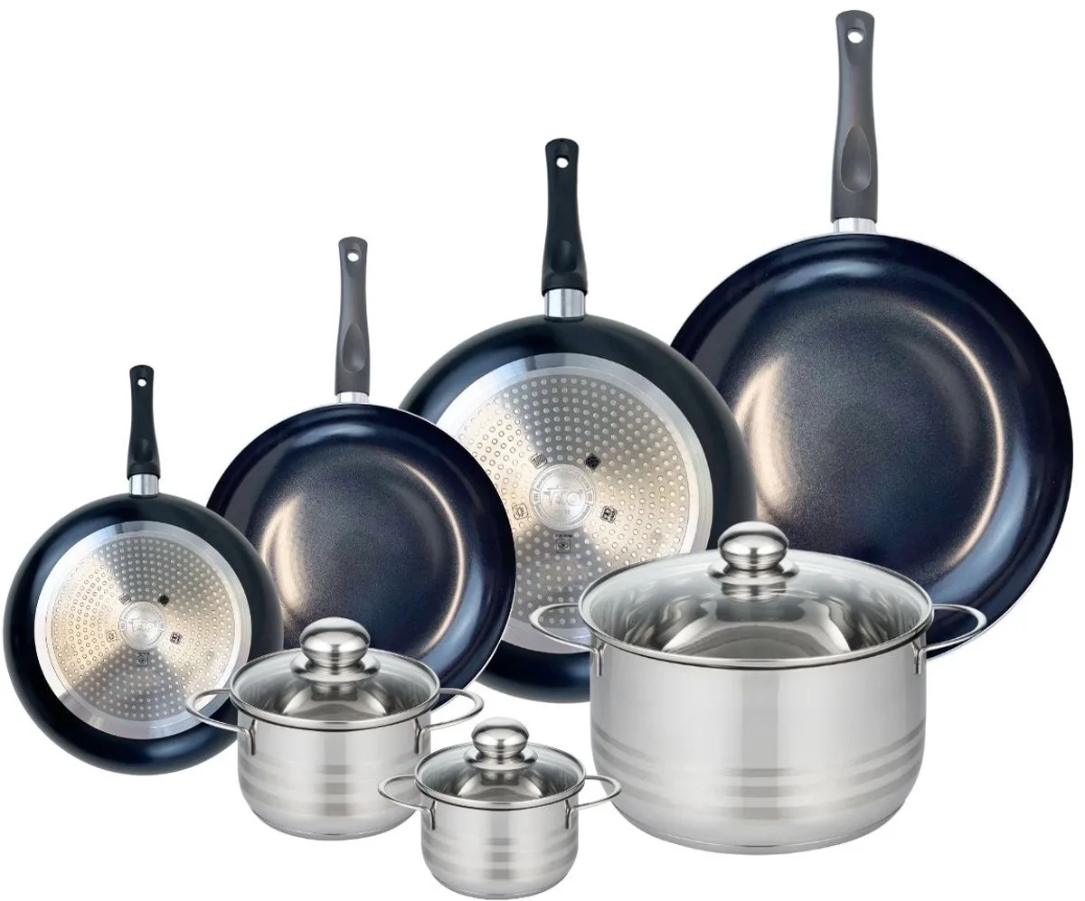 Set van 4 Koekenpannen 20, 24, 28 en 32 cm en 3 kookpotten 12, 16 en 20 cm Elo Prima Brillant von Fackelmann in Schwarz – Produktfoto