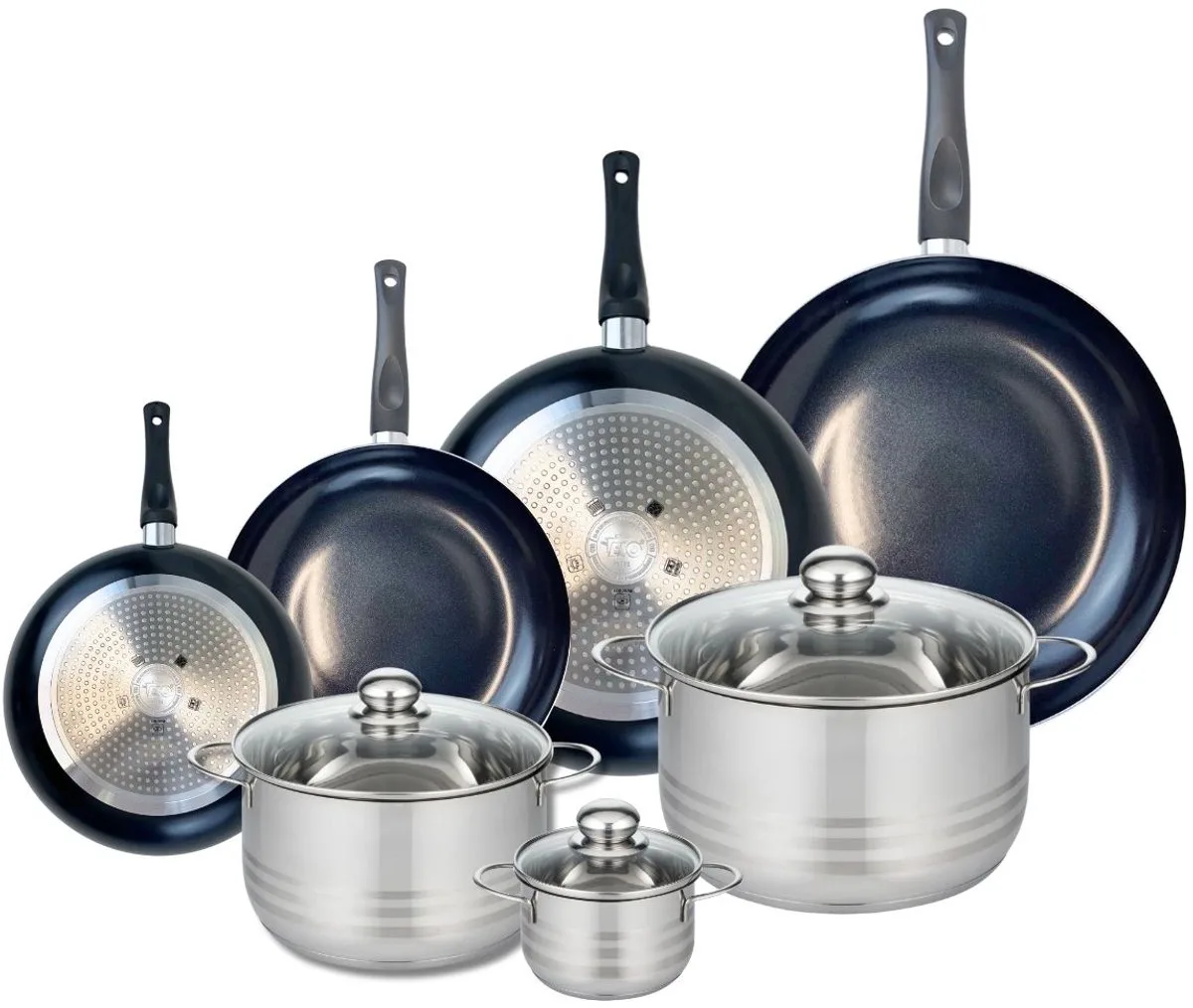 Set van 4 Koekenpannen 20, 24, 28 en 32 cm en 3 kookpotten 12, 20 en 24 cm Elo Prima Brillant by Fackelmann in Black – product photo