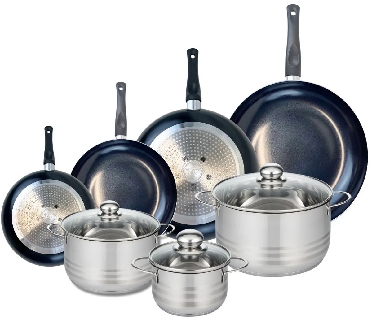 Set van 4 Koekenpannen 20, 24, 28 en 32 cm en 3 kookpotten 16, 20 en 24 cm Elo Prima Brillant van Fackelmann in Zwart – productfoto