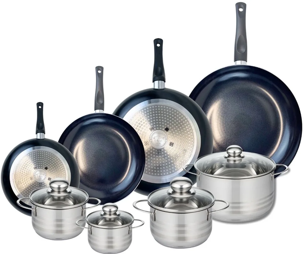 Set van 4 Koekenpannen 20, 24, 28 en 32 cm en 4 kookpotten 12, 14, 16 en 20 cm Elo Prima Brillant by Fackelmann in Black – product photo