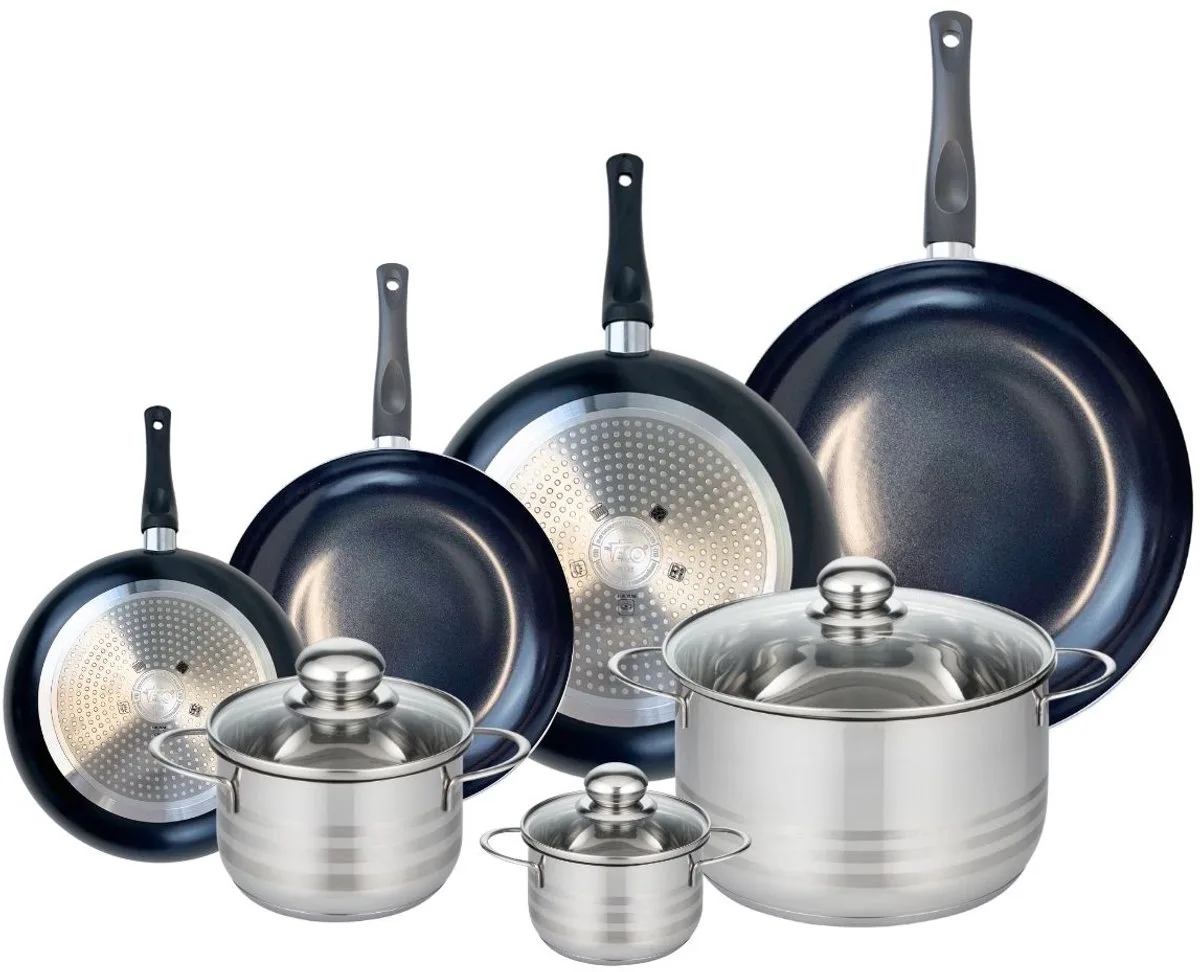 Set van 4 Kookpannen 20, 24, 28 en 32 cm en 3 braadpannen 12, 16 en 24 cm Elo Prima Brillant by Fackelmann in Black – product photo