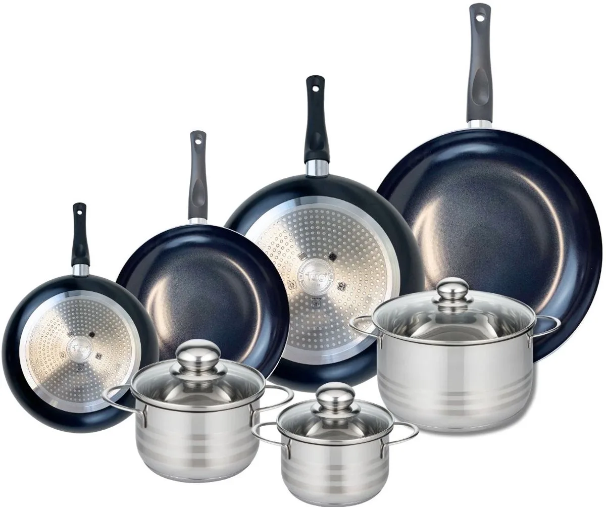 Set van 4 Kookpannen 20, 24, 28 en 32 cm en 3 braadpannen 14, 16 en 20 cm Elo Prima Brillant fra Fackelmann i Sort – produktbillede