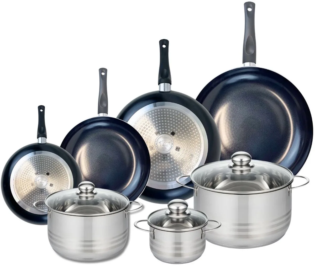 Set van 4 Kookpannen 20, 24, 28 en 32 cm en 3 braadpannen 14, 20 en 24 cm Elo Prima Brillant fra Fackelmann i Sort – produktbillede