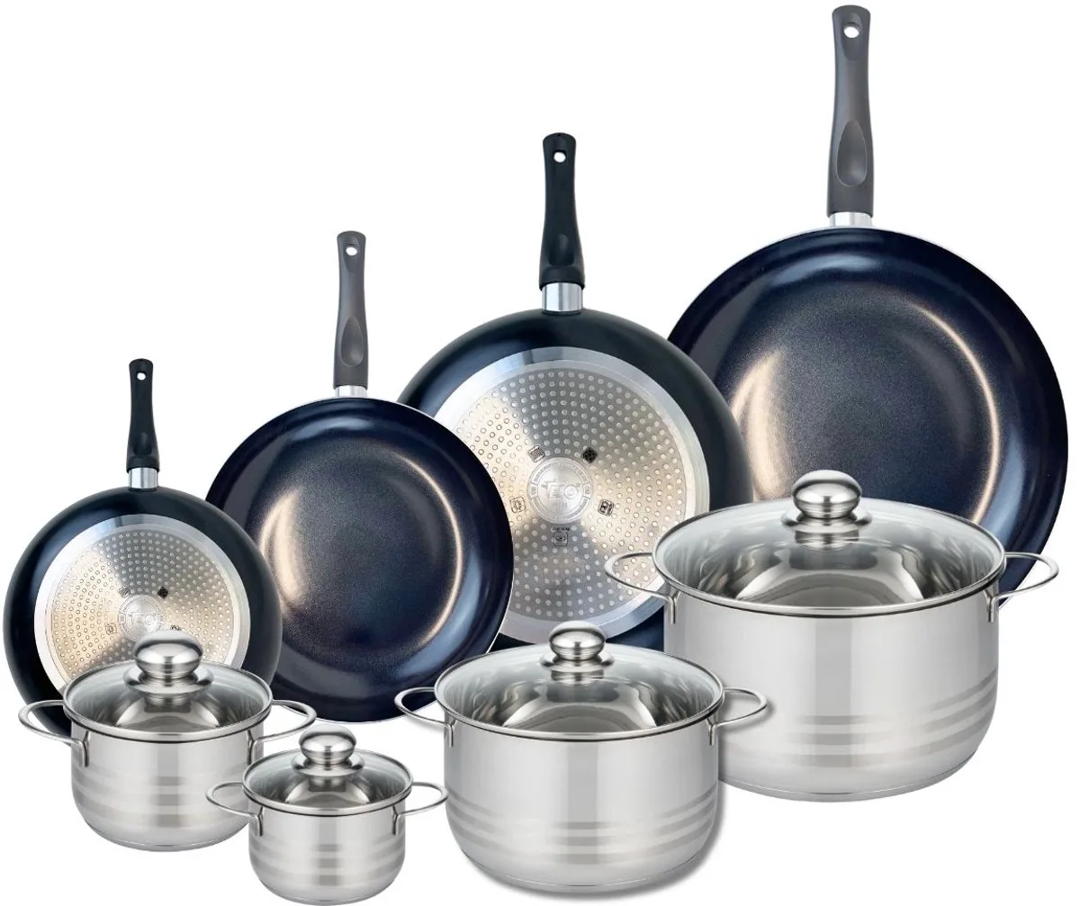 Set van 4 Kookpannen 20, 24, 28 en 32 cm en 4 braadpannen 12, 14, 20 en 24 cm Elo Prima Brillant de Fackelmann en Noir – photo produit