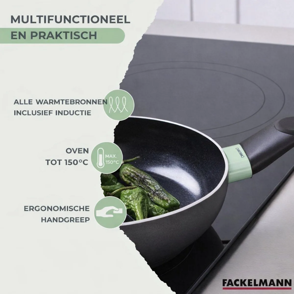 Set van 4 pannen van 16, 20, 24 en 28 cm en 3 steelpannen van 16, 18 en 20 cm Fackelmann Brandao von Fackelmann in Schwarz, Grün – Produktfoto
