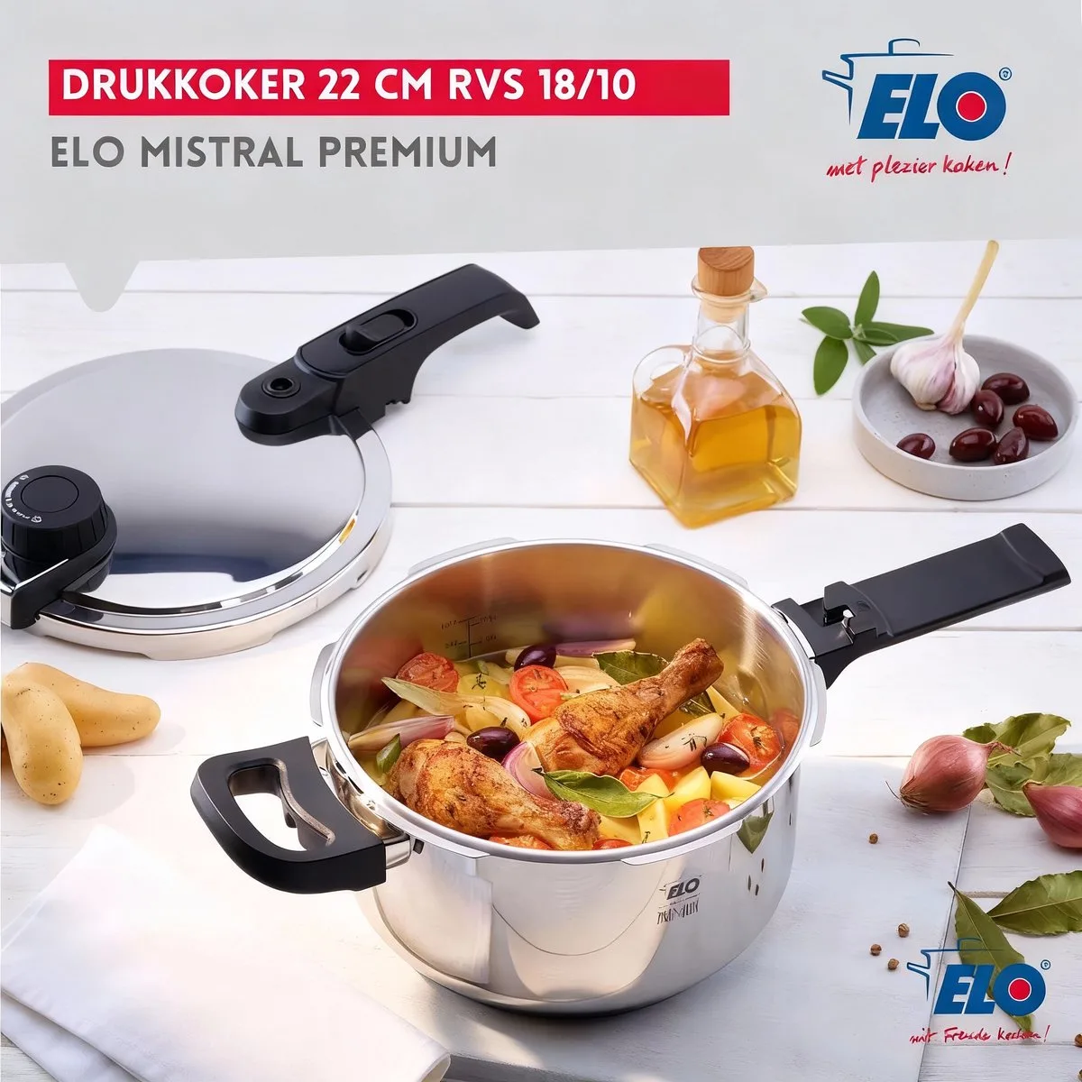 Stoomkoker van 18/10 roestvrij staal 22 cm 4,5 liter Elo Mistral Premium fra Fackelmann i Aluminium – produktbillede