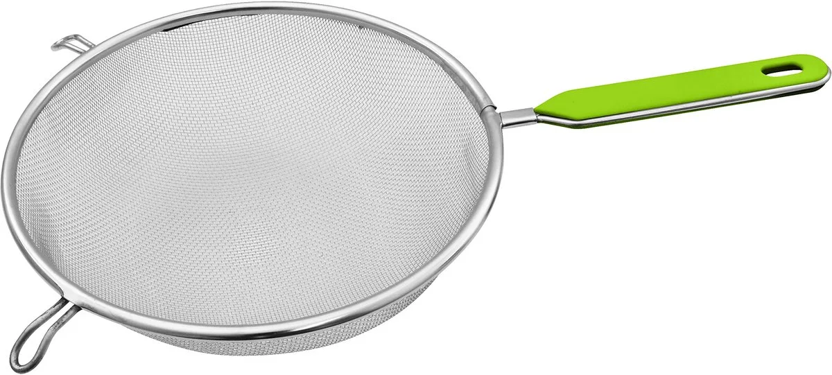Zeef Ø 20 cm, keukenzeef van roestvrij staal, fijnmazige zeef met kunststof handgreep (kleur: groen/zilver), aantal: 1 stuk fra Fackelmann i Flerfarvet – produktbillede