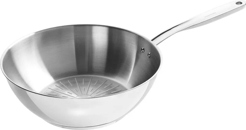 All Steel Pure Wok - 28cm - inductie - ovenbestendig - roestvrij staal wokpan voor intensief gebruik de Fiskars en Argent – photo produit