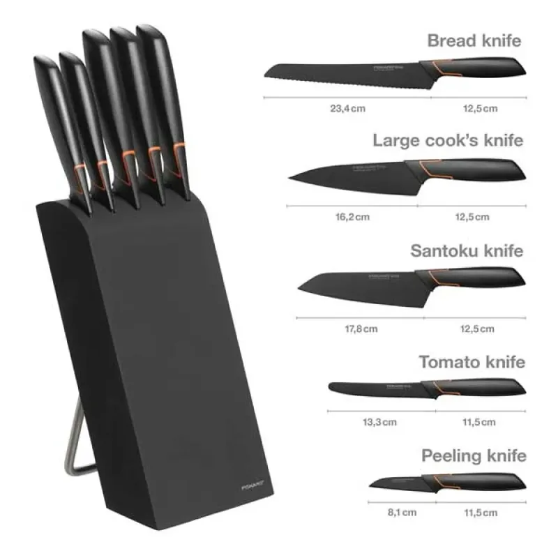 Edge Messerblock mit 5 Messer Schwarz von Fiskars in Schwarz, Orange – Produktfoto 2 von 6