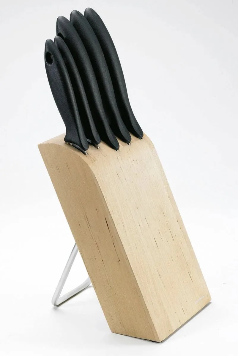 Essential Messenblok Beukenhout Met 5 Messen van Fiskars in Hout – productfoto
